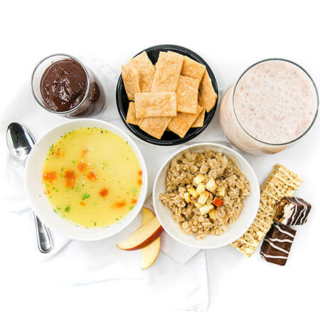 Protein pudding, Soup, Cheddar Crunchers, Oatmeal, Protein Bar, Shakes